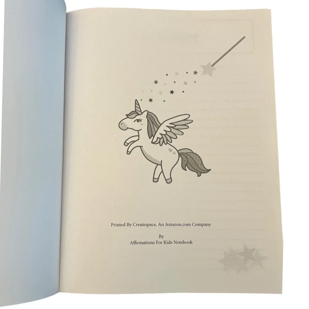 Positive Affirmation Notebook Kids Journal Space Moon Rocket Blue Softcover